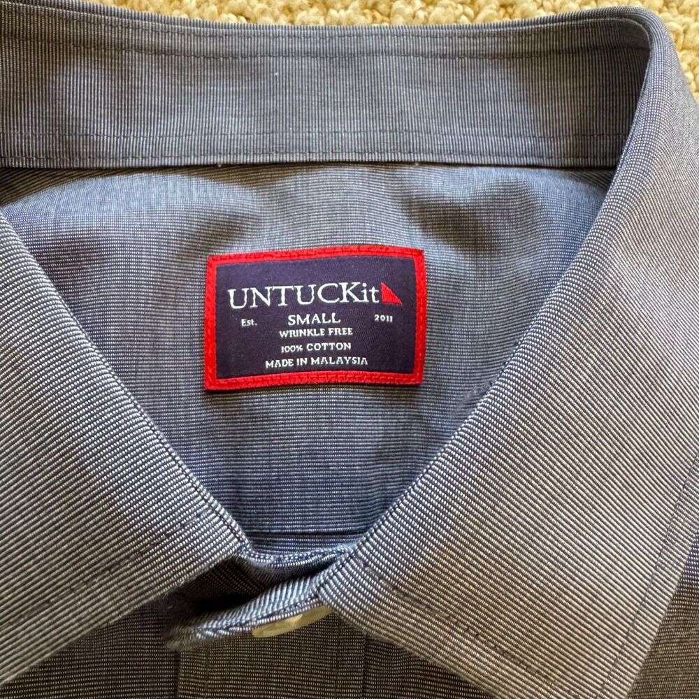 UNTUCKit Orville WF Mens L Slim Fit Wrinkle Free Blue Cotton Button-Up Shirt - Picture 2 of 8